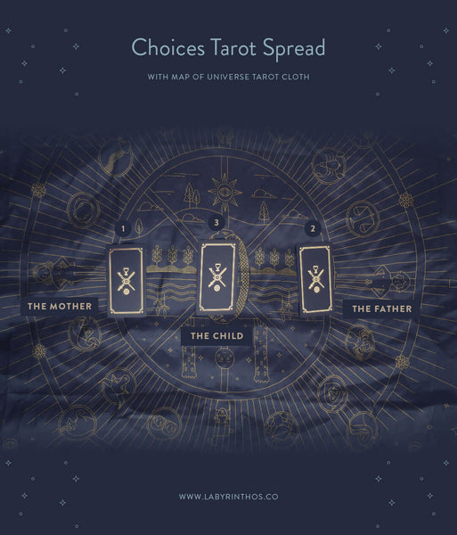 Choices Three Card Tarot Spread with Golden Thread Tarot Cloth