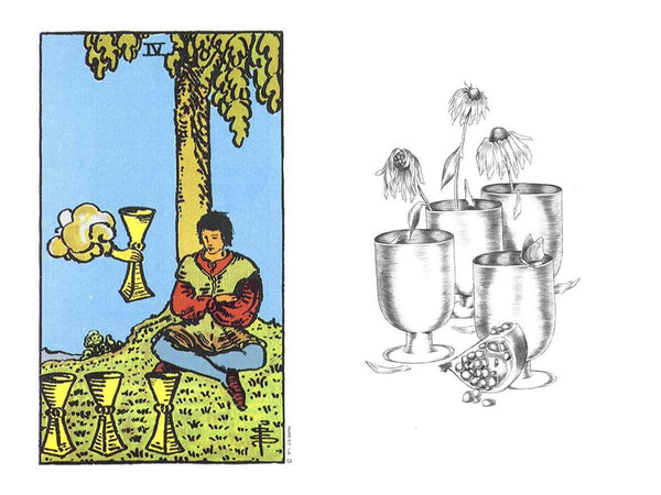 A comparison of the four of cups in the Rider Waite with the Luminous Tarot - four of cups meaning in tarot