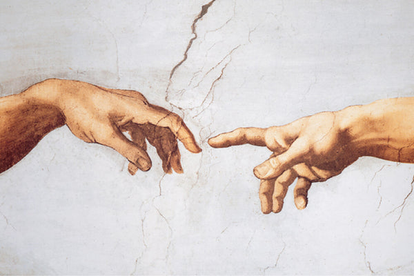 The Creation of Adam by Michelangelo adorns the ceiling of the Sistine Chapel, as a symbol of humanity.