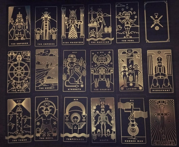 Some Major Arcana cards from the second edition of the Golden Thread Tarot