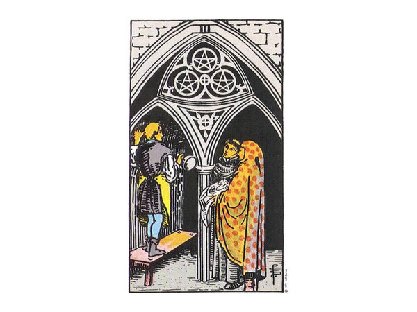 The meaning of three of pentacles in the Rider Waite deck